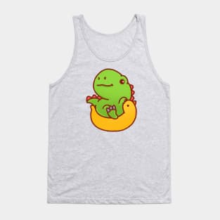 Cute dino on a yellow bird pool float Tank Top